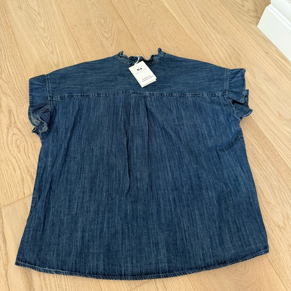 Free Assembly Denim Ruffle Button-Up Blouse - Picture 5 of 5